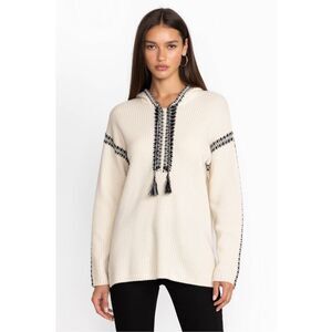 Johnny Was Beltran Cashmere Blend Whipstitch Baja Hooded Sweater Cream Size S